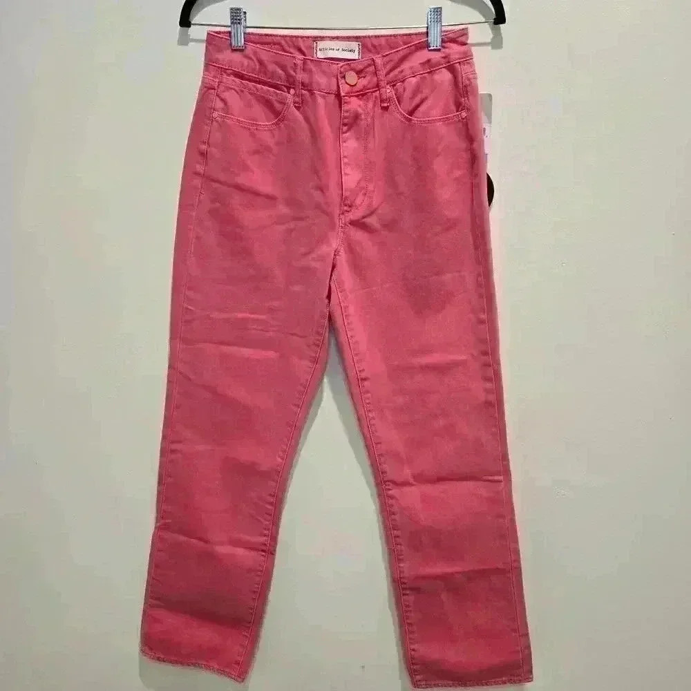 NWT Articles of Society Village Jeans Flamingo Pink High Rise Straight Leg Sz 26